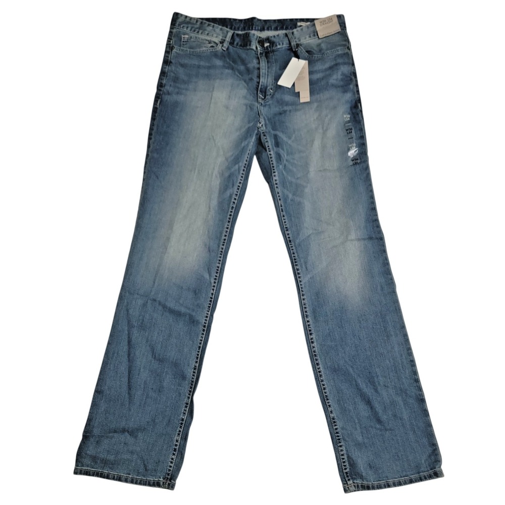 Calvin Klein Straight Leg Men's Denim Jeans 36x34 Blue Fade Distress NWT‎